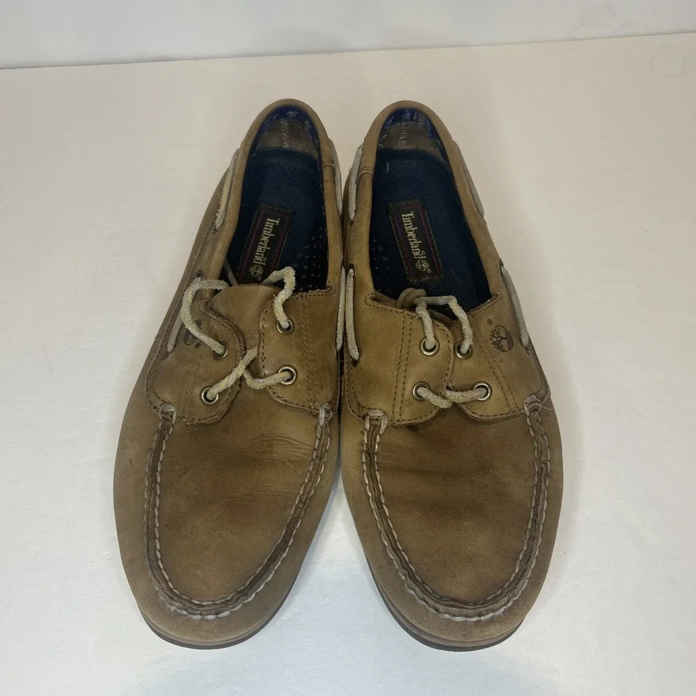 Timberland Leather Boat Shoes Men's 11.5 Light Brown Casual Slip On Loafer 2 Eye
